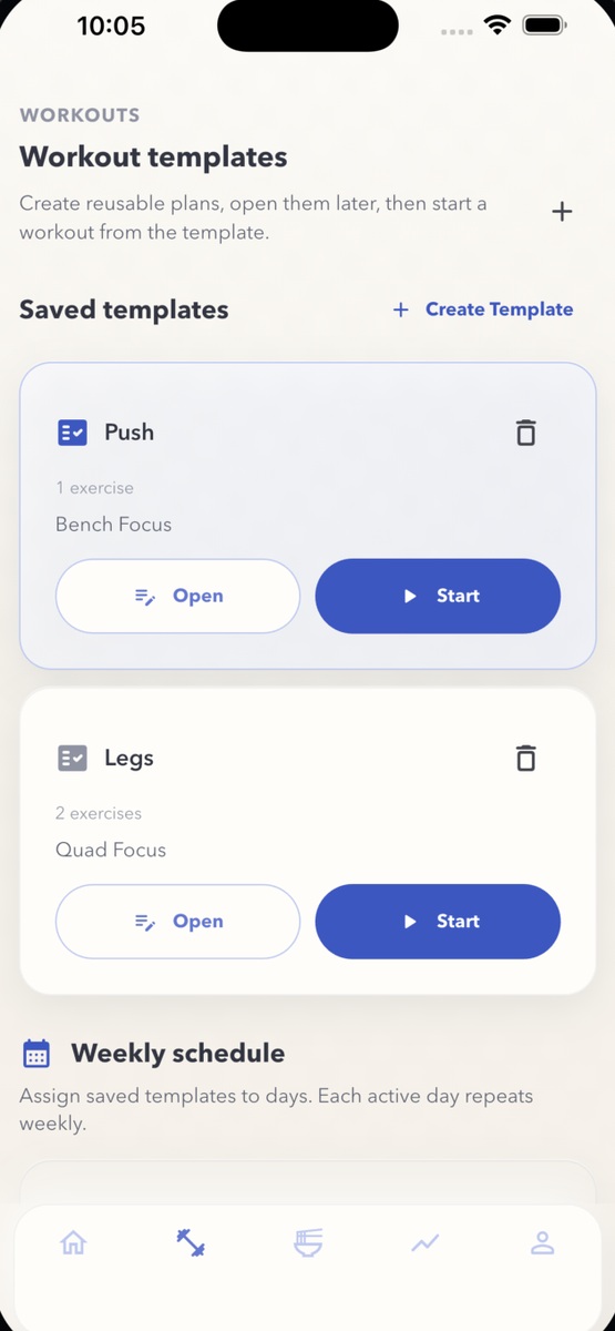 JimBro workout templates screen